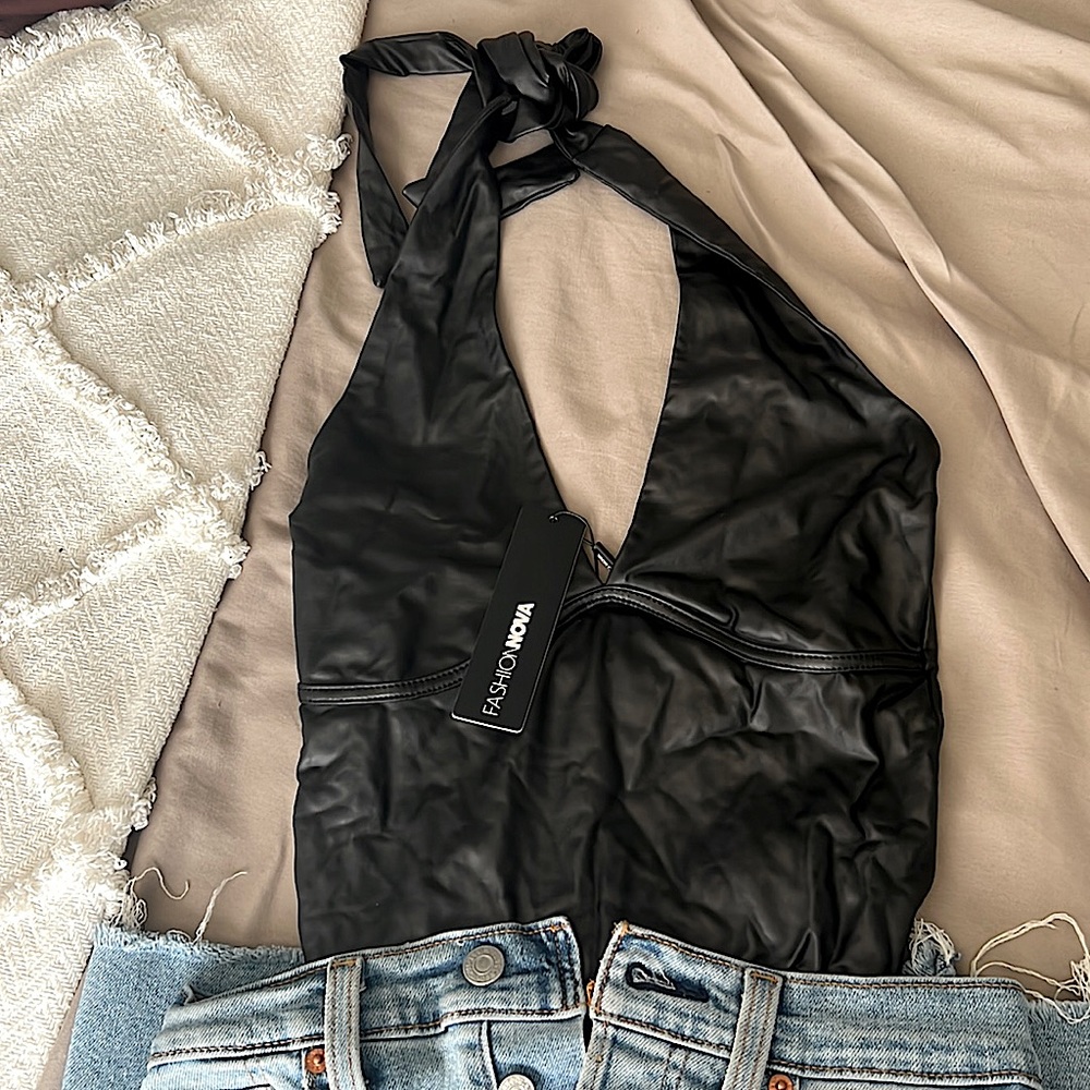 Fashion nova halter leather body suit
